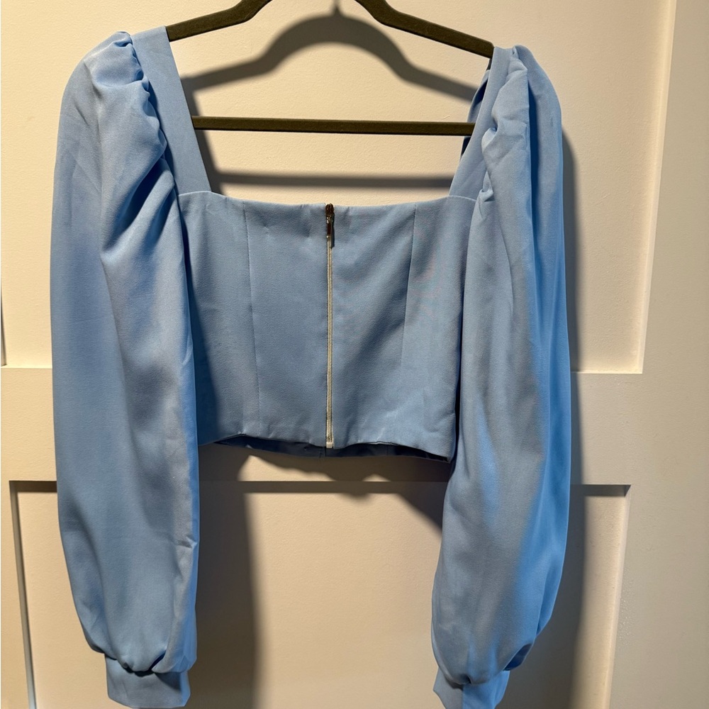 Sky-Blue Sweetheart Puff-Sleeve Blouse - Picture 4 of 4